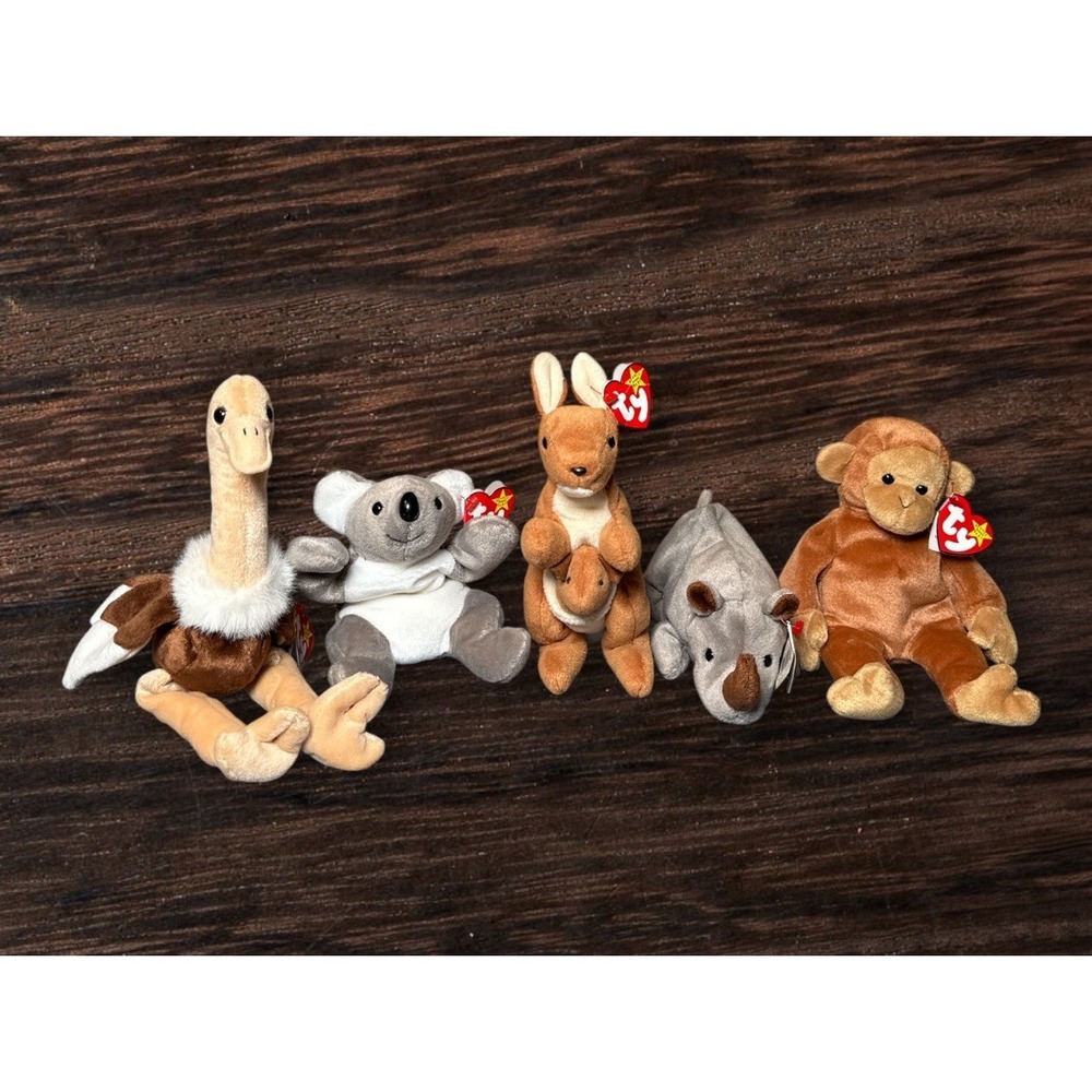 TY Original Beanie Babies Lot Of 5 Spike 94 Bongo 95 Stretch 97‎ Mel 96 Punch 96